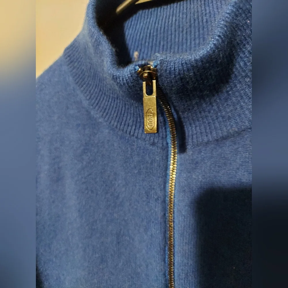 Gobi Mongolian Cashmere Blue Sweater M Full Zip Cardigan Ouiet Luxury Cabincore